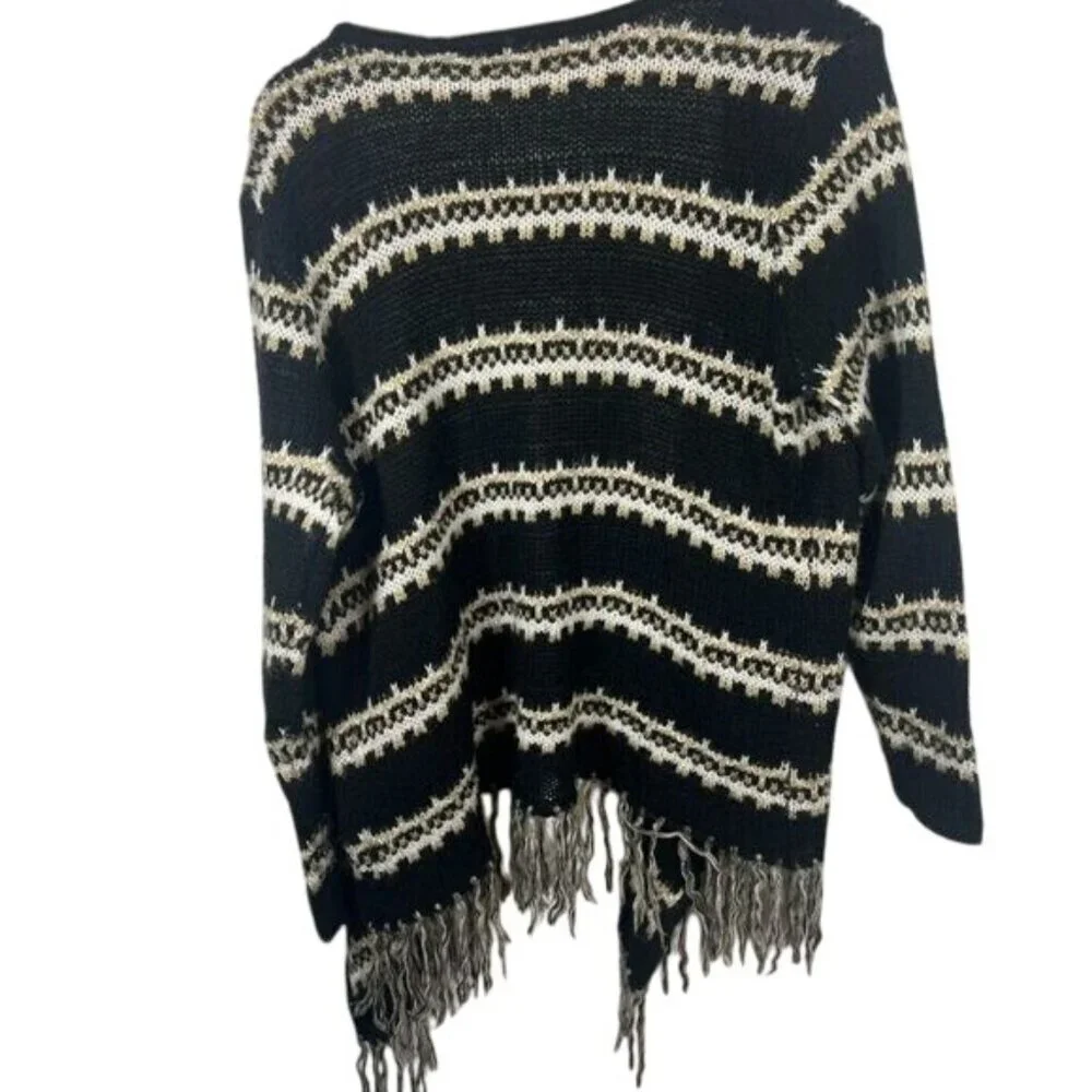 Maurices‎ cozy black striped cardigan with fringe size XL